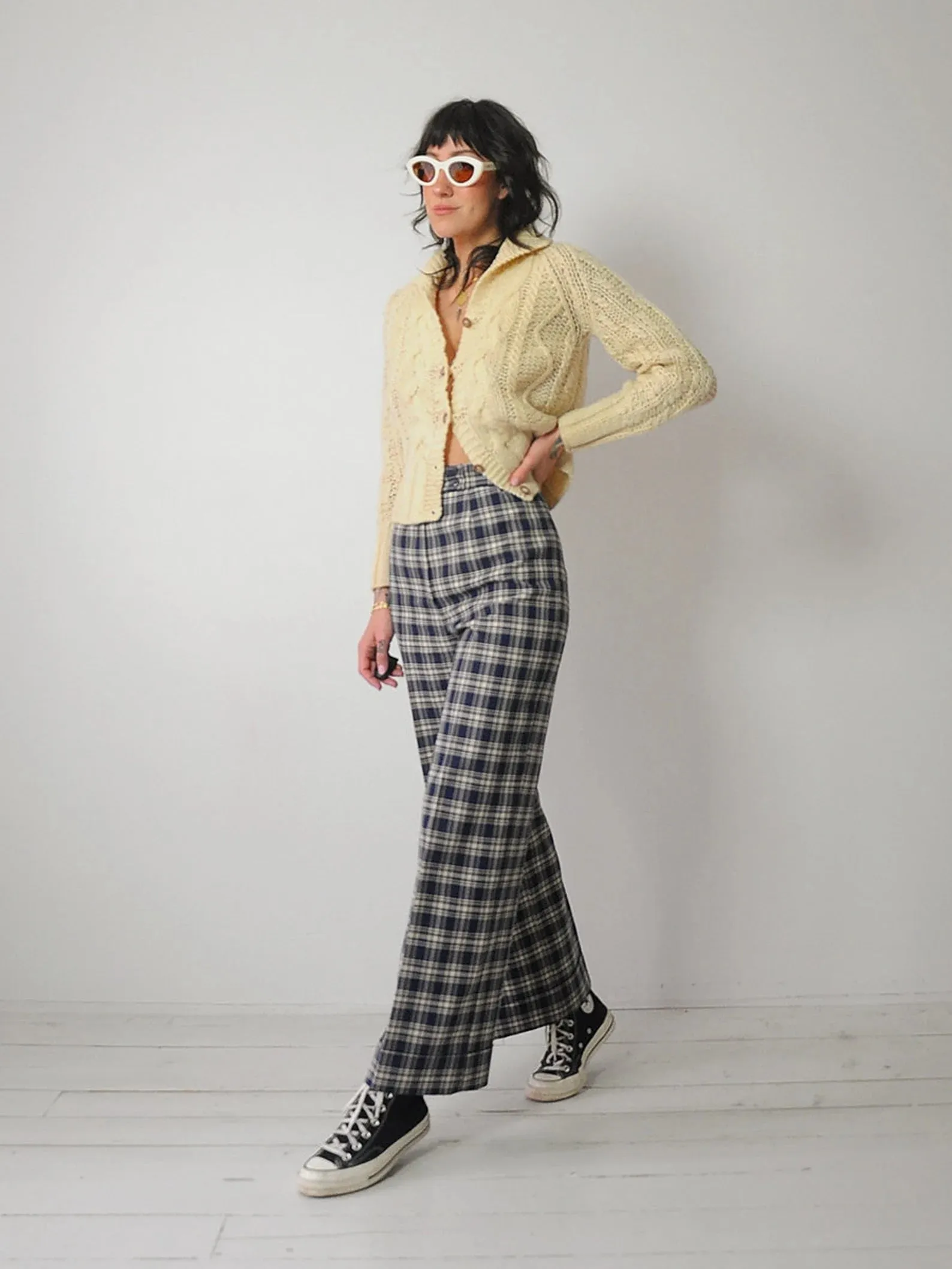 1970's Tartan Plaid Wide Leg Pants 28x29