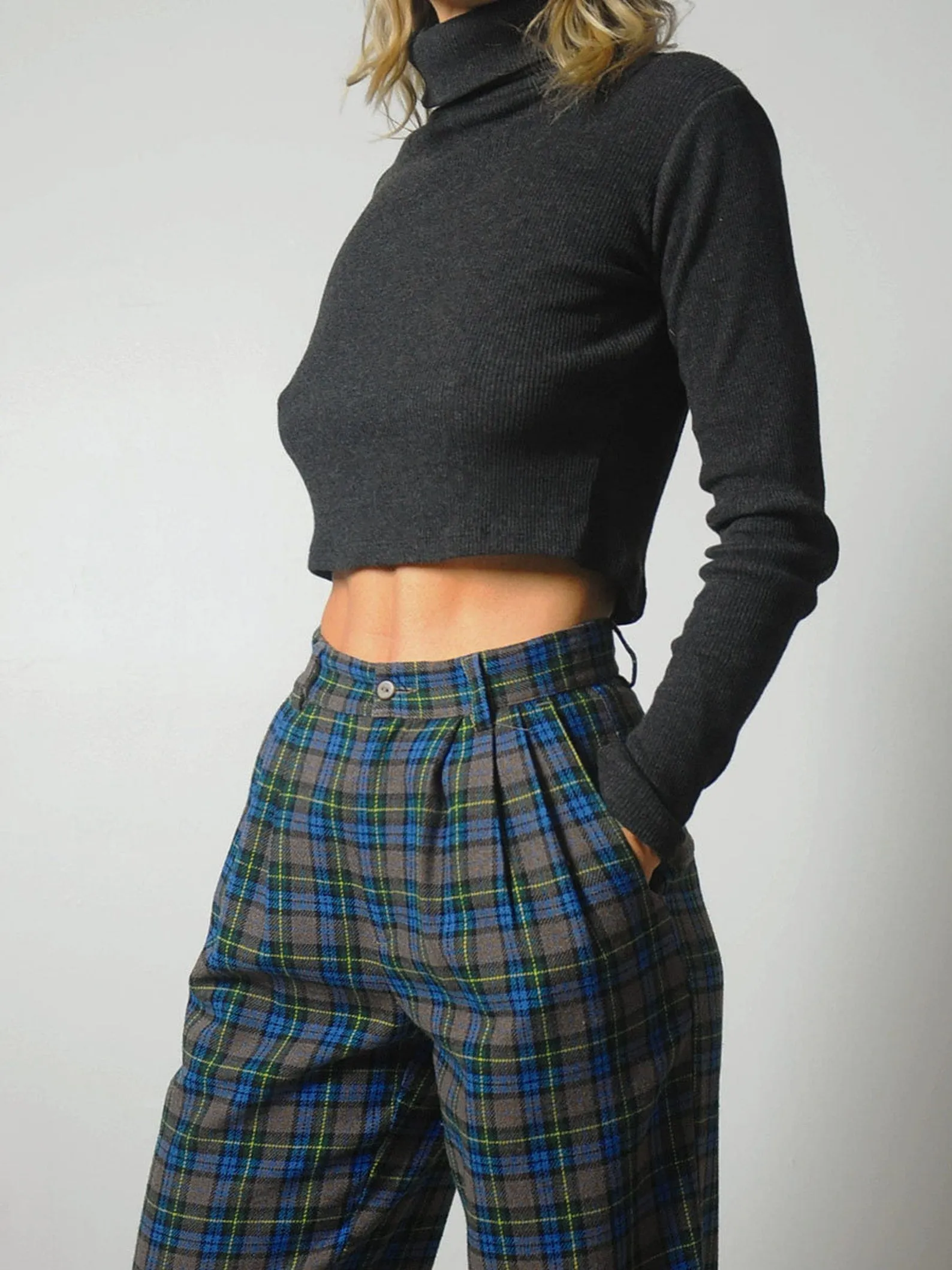 1980's Italian Plaid Trousers 26x29