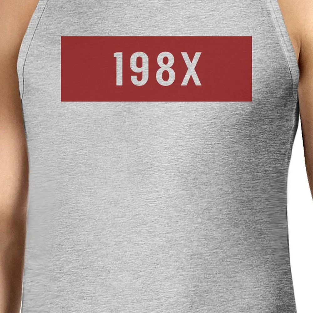 198X Mens Gray Cotton Sleeveless Top Simple Design Graphic Tanks