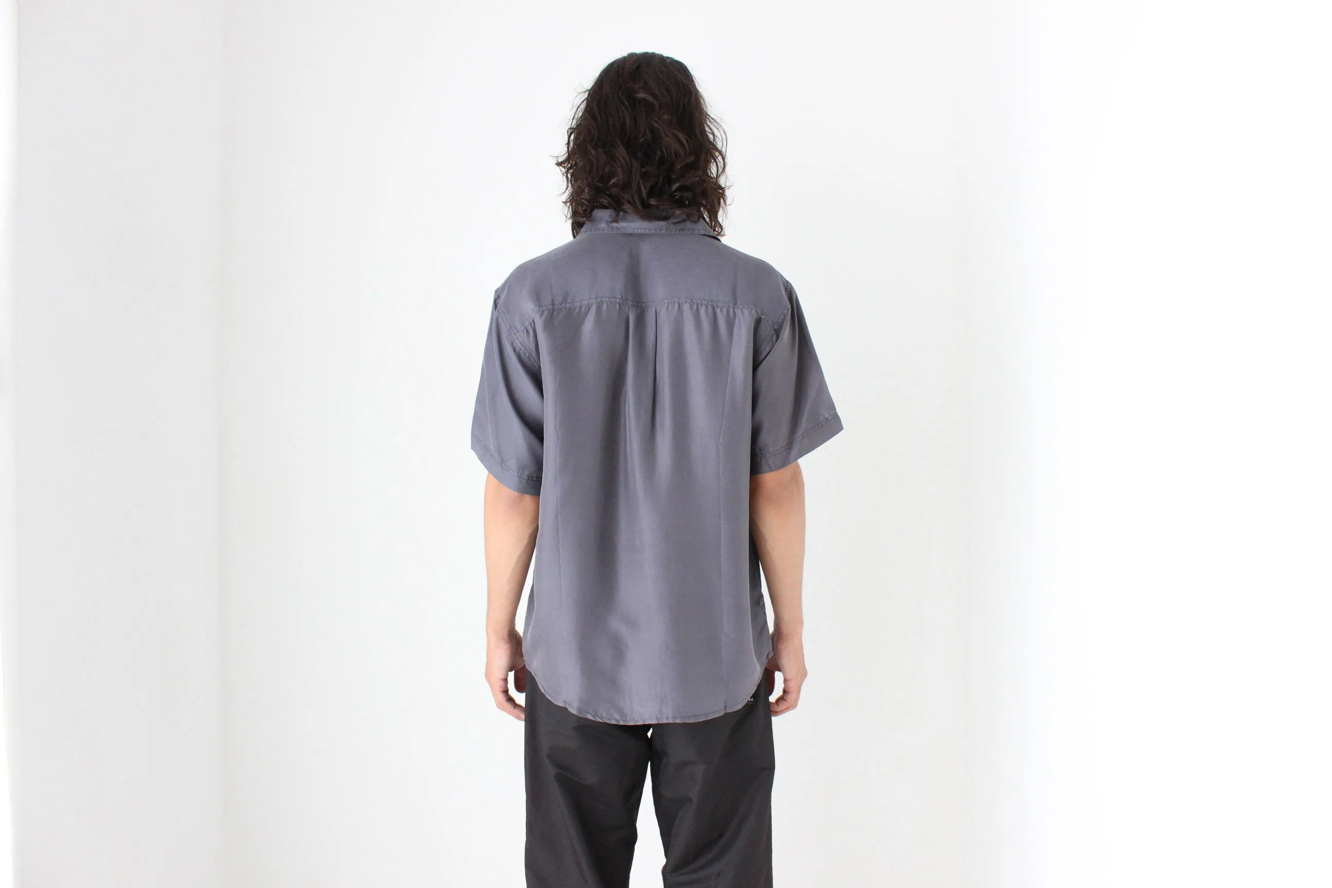 80s MATTE SILK Boxy Double Pocket Shirt in Neutral Grey