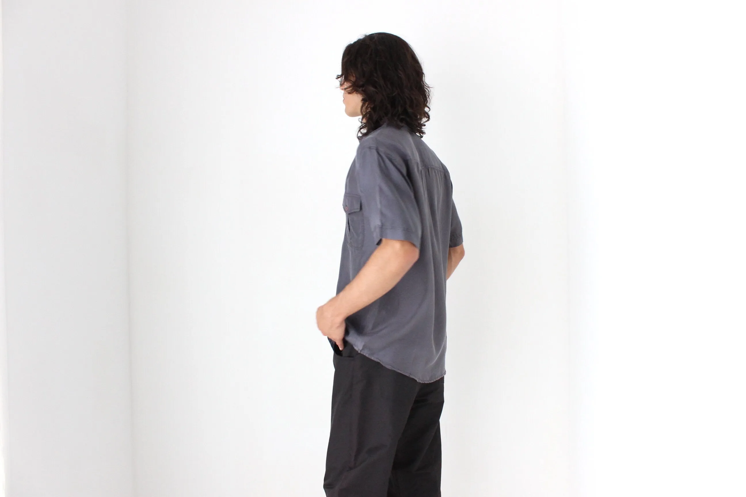 80s MATTE SILK Boxy Double Pocket Shirt in Neutral Grey