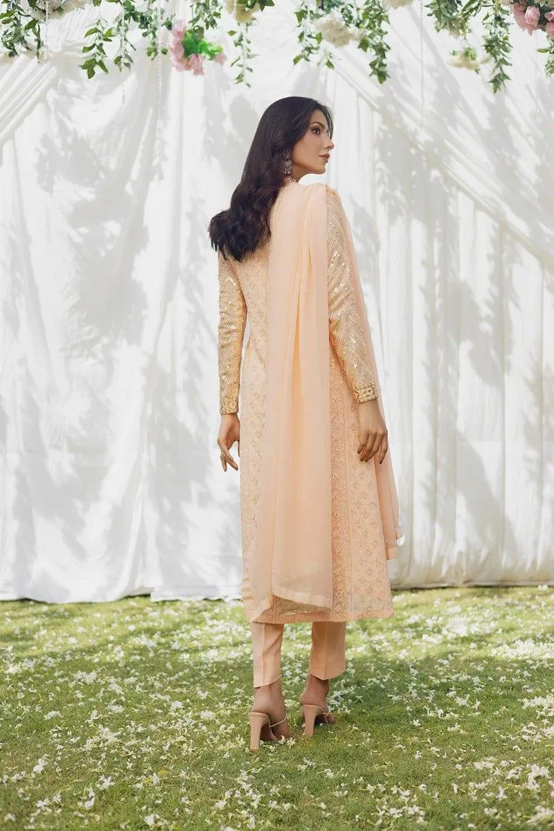 Aisha Fatema - Peach Puff - Embroidered Chiffon - 3 Piece