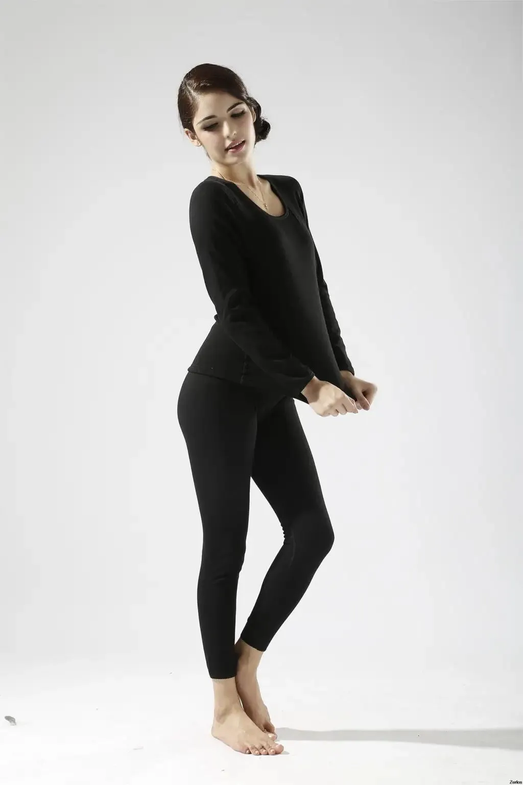 Alr™ Women's Thermal Underwear Set - Fleece-Lined Cotton Long Johns, Black