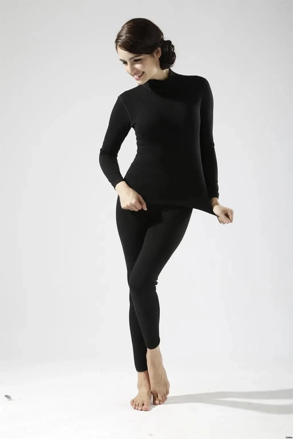 Alr™ Women's Thermal Underwear Set - Fleece-Lined Cotton Long Johns, Black