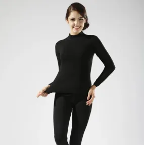 Alr™ Women's Thermal Underwear Set - Fleece-Lined Cotton Long Johns, Black