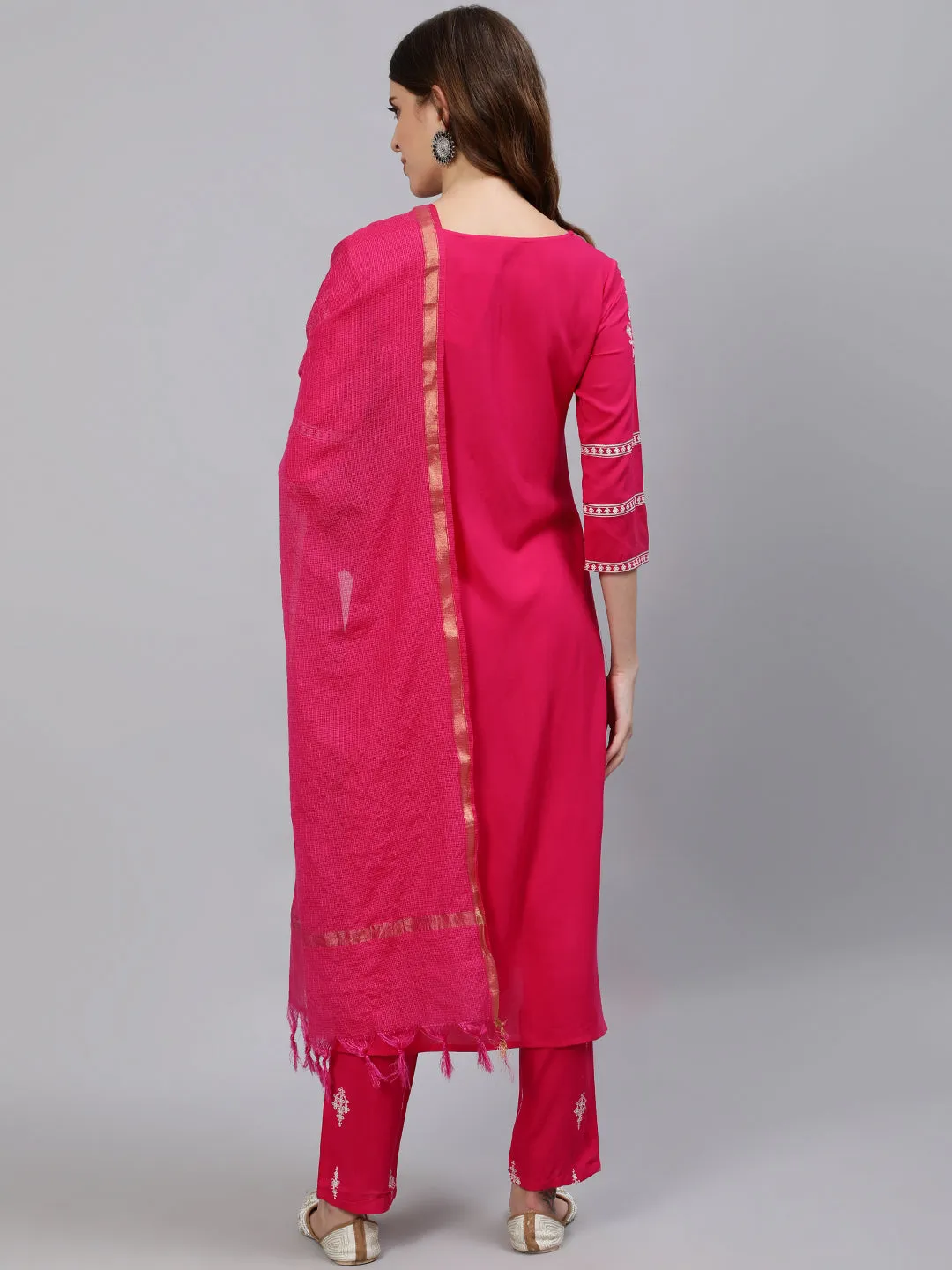 Anubhutee Women Pink Ethnic Motifs Printed Regular Kurta with Trousers  With Dupatta