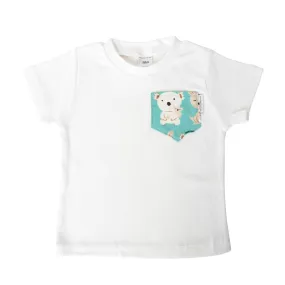 Aqua Koala & Kangaroos Pocket on White Tee