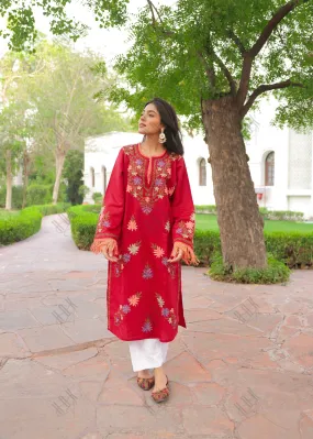 Asmeet in Falak Kashmiri Long Kurta - Maroon