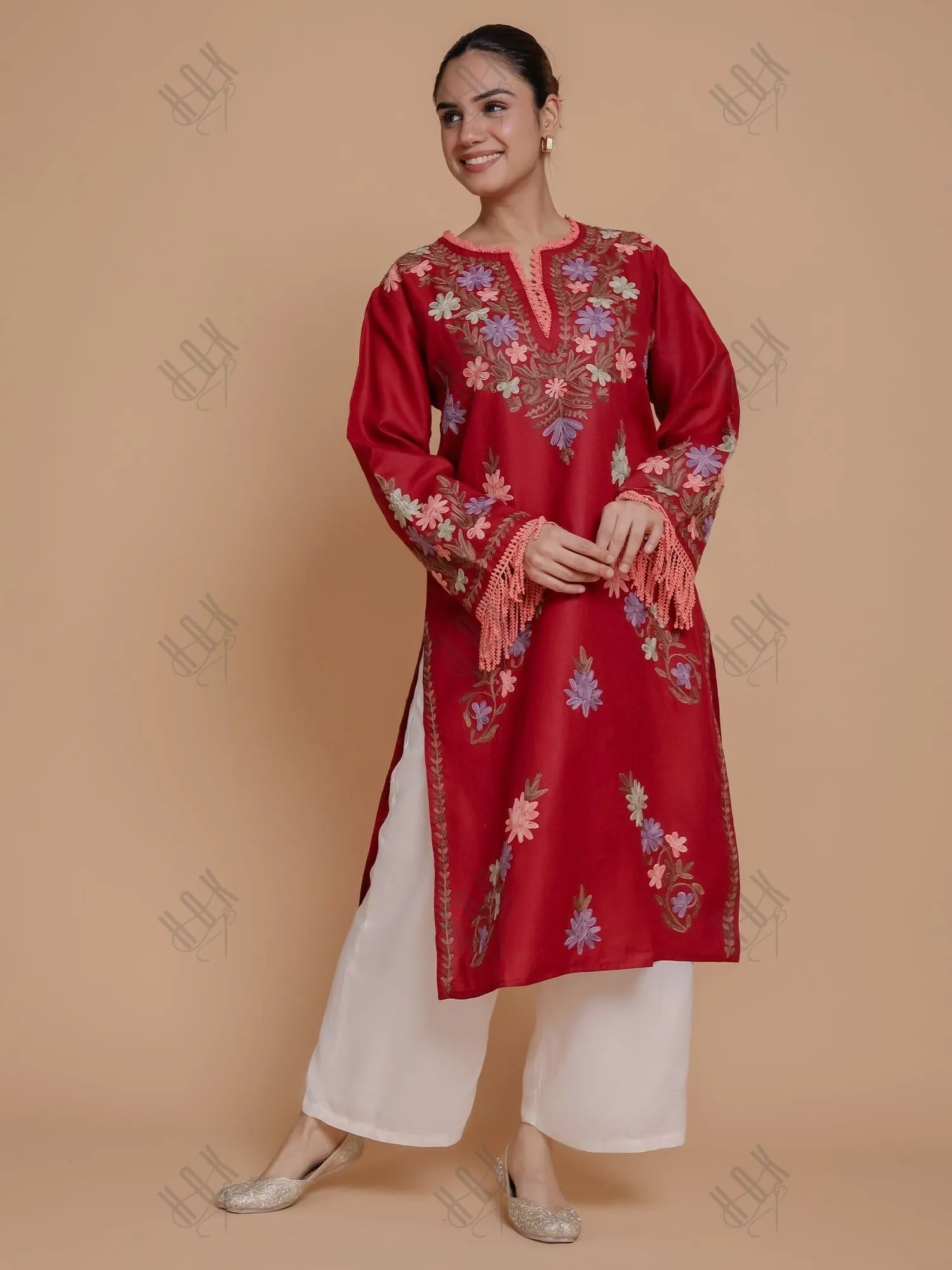 Asmeet in Falak Kashmiri Long Kurta - Maroon