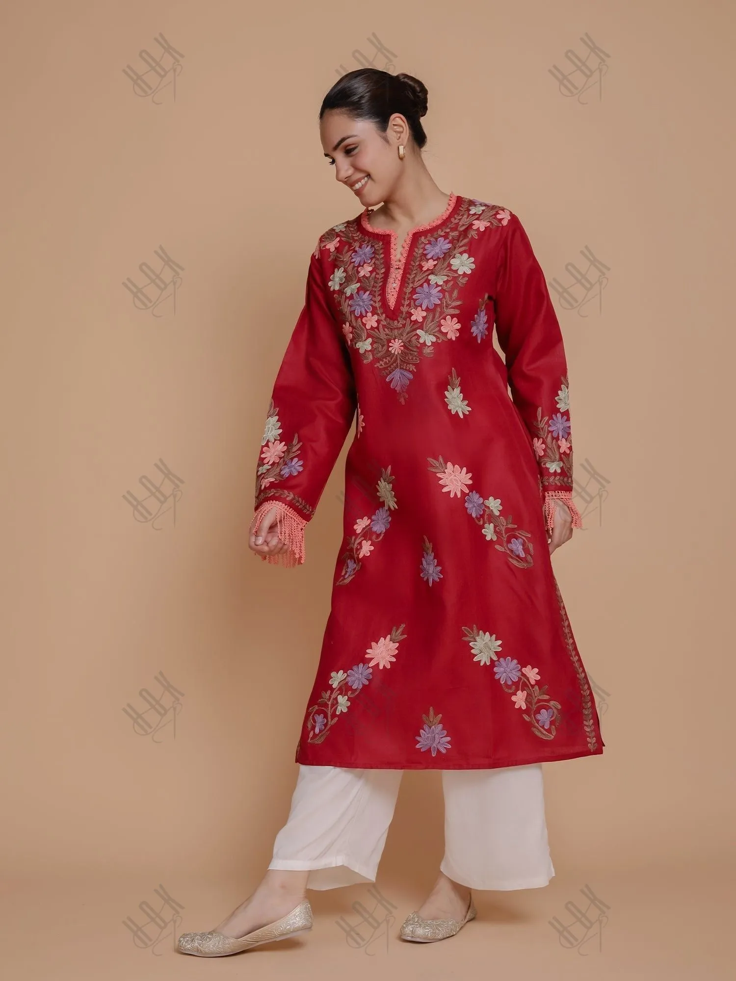 Asmeet in Falak Kashmiri Long Kurta - Maroon