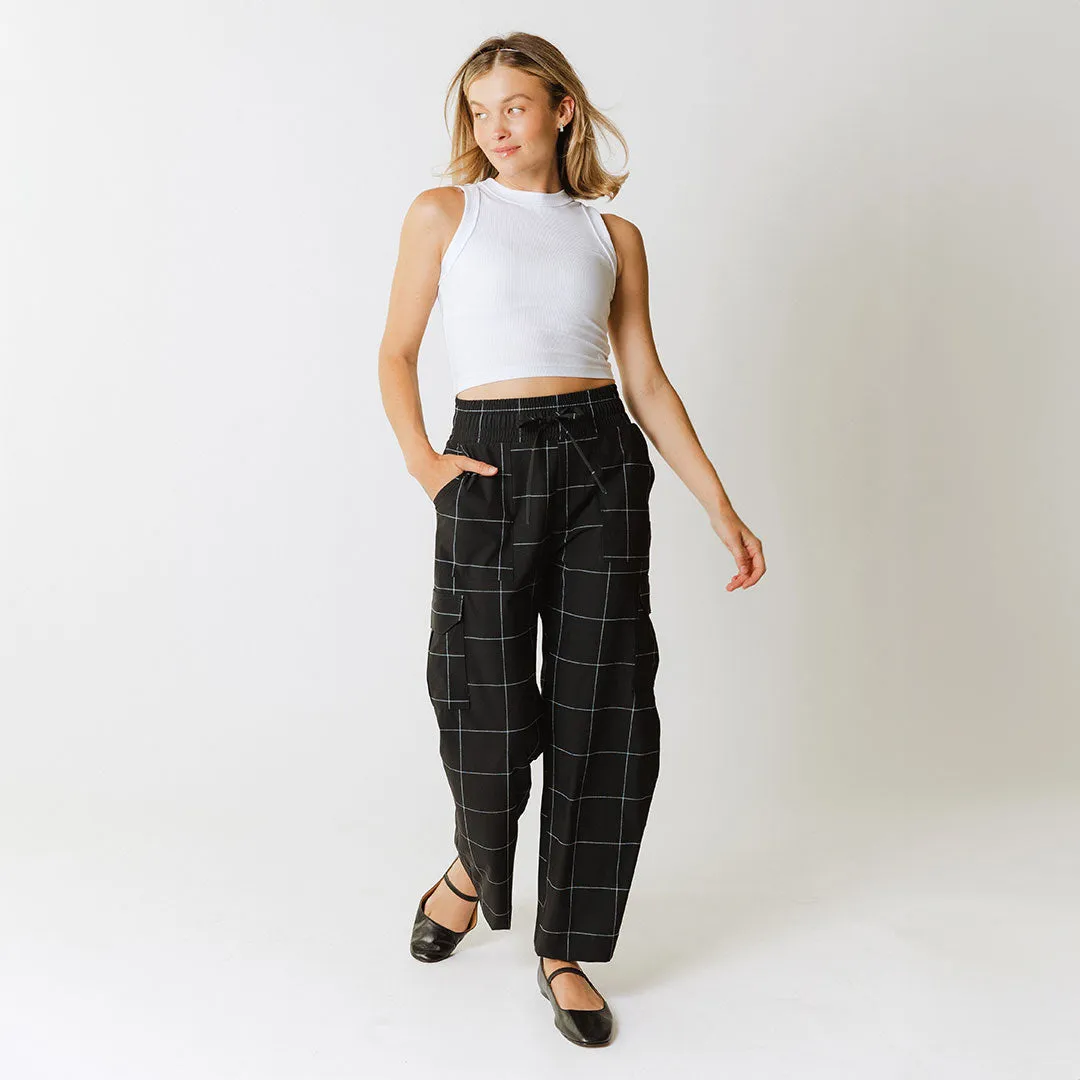 Audrey Cargo Trouser, Black Windowpane