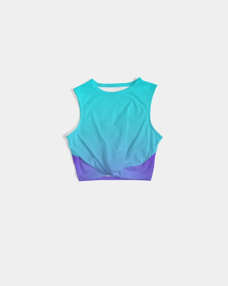 Bahama Blue Ombre Twist-Front Crop Tank