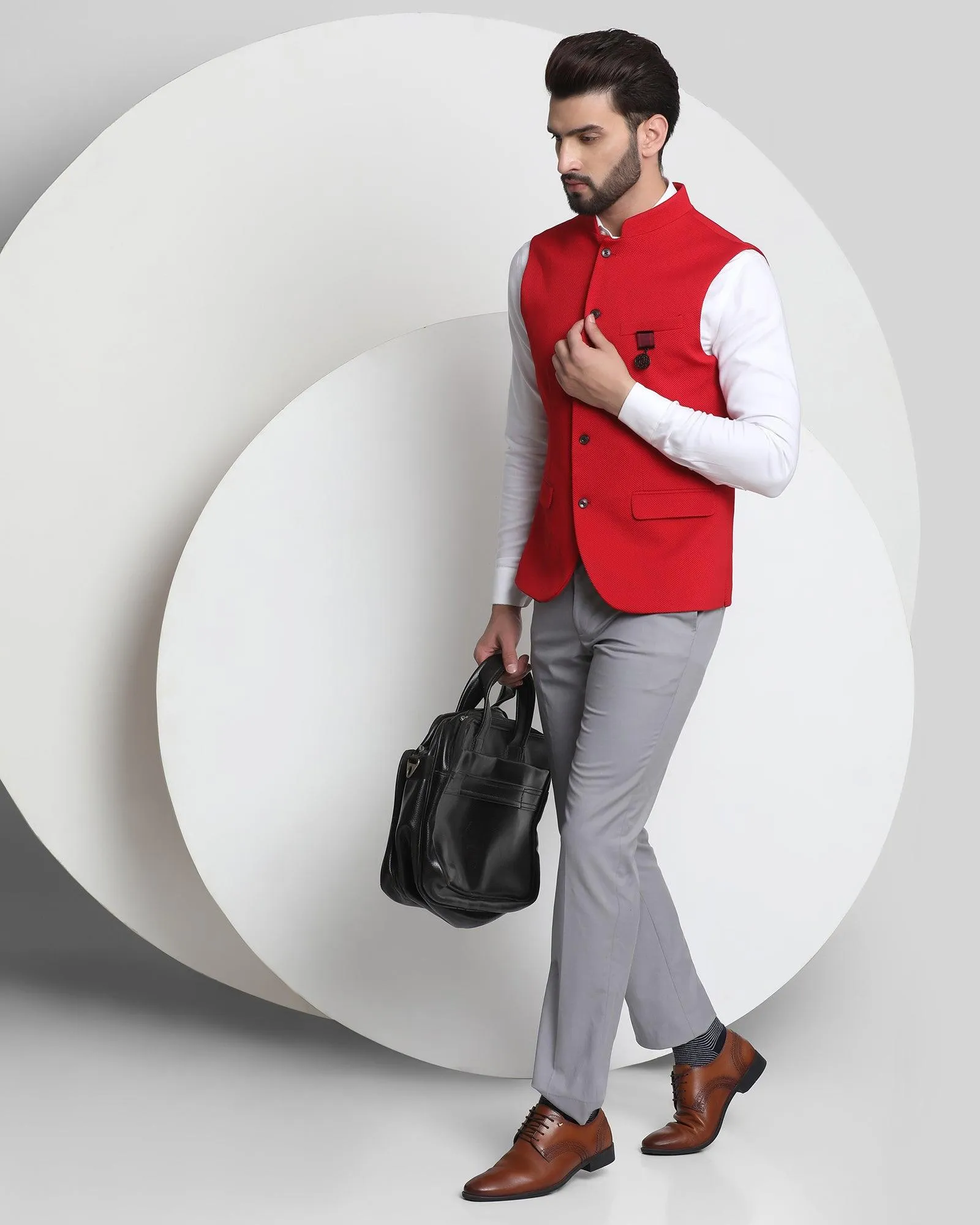 Bandhgala Formal Red Textured Waistcoat - Vann