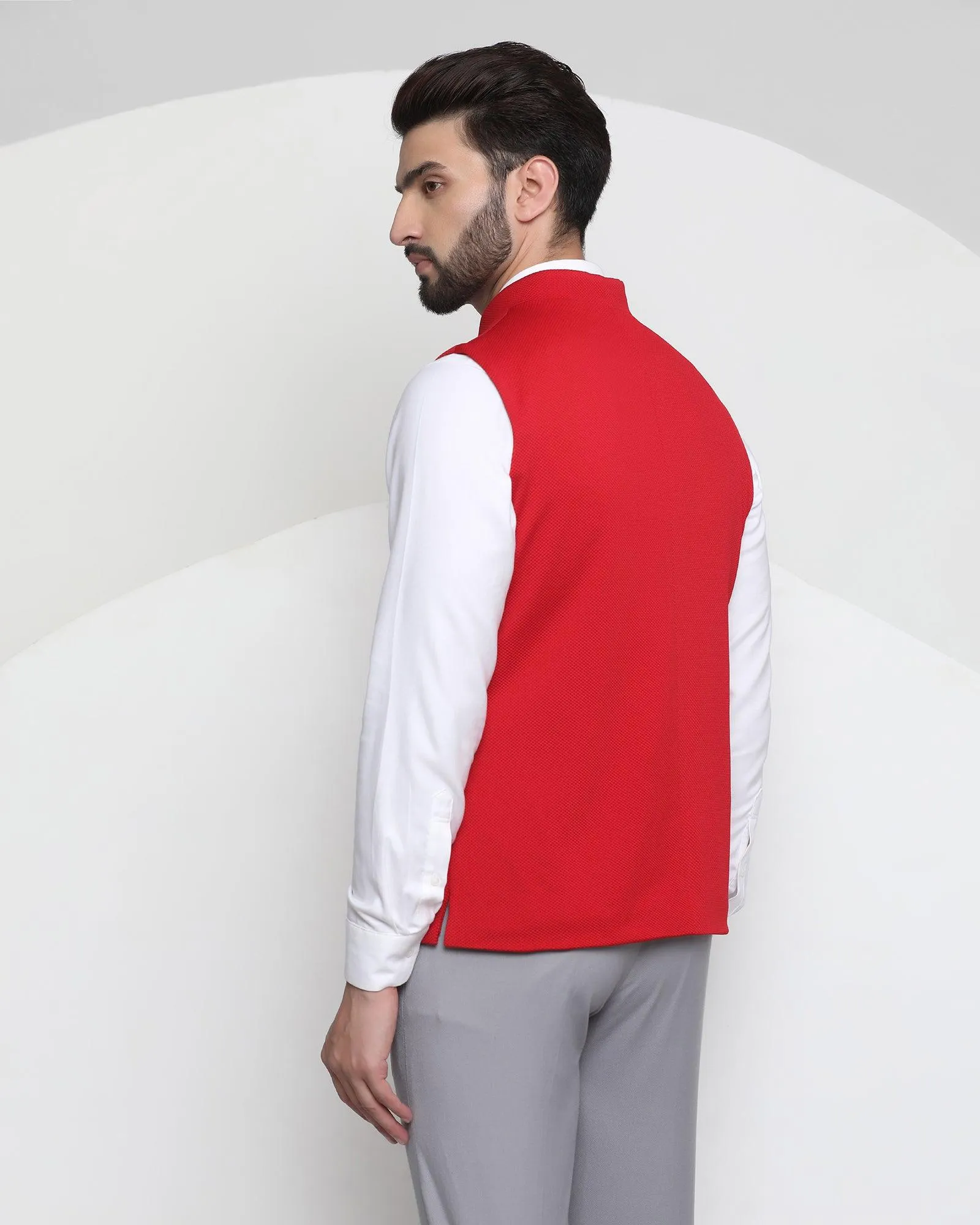 Bandhgala Formal Red Textured Waistcoat - Vann