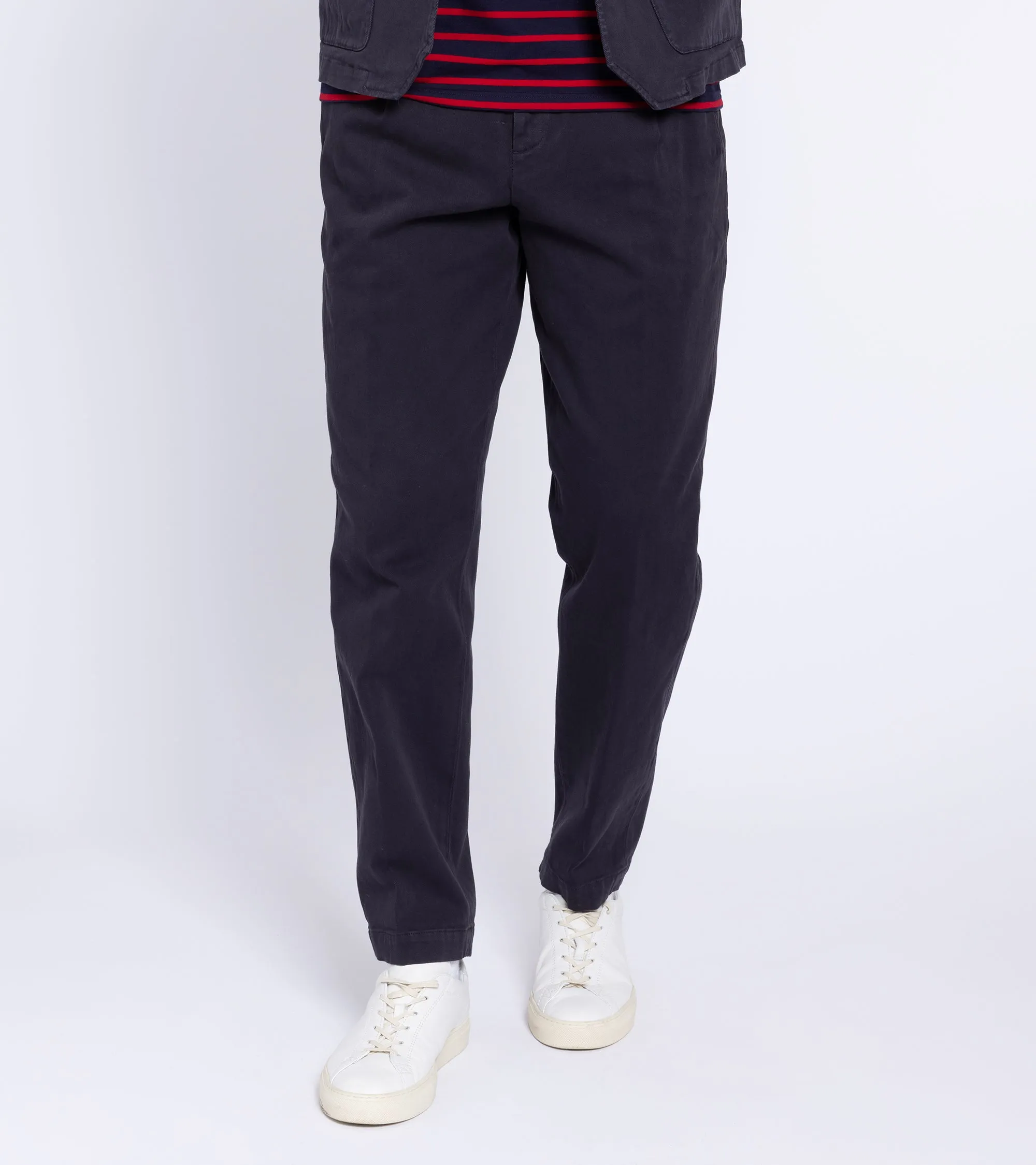 Barena Masco Mante Cotton Twill Pleated Trousers: Navy