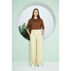 Beige Long Wide Leg Trouser