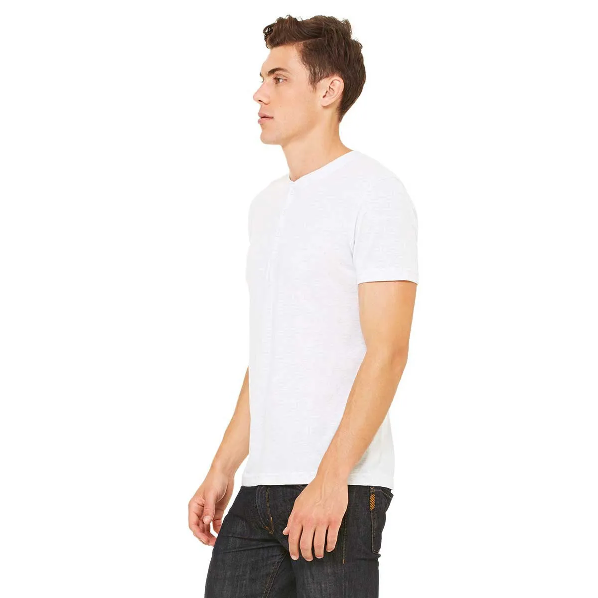 Bella   Canvas Men's White Fleck Triblend Short-Sleeve Henley