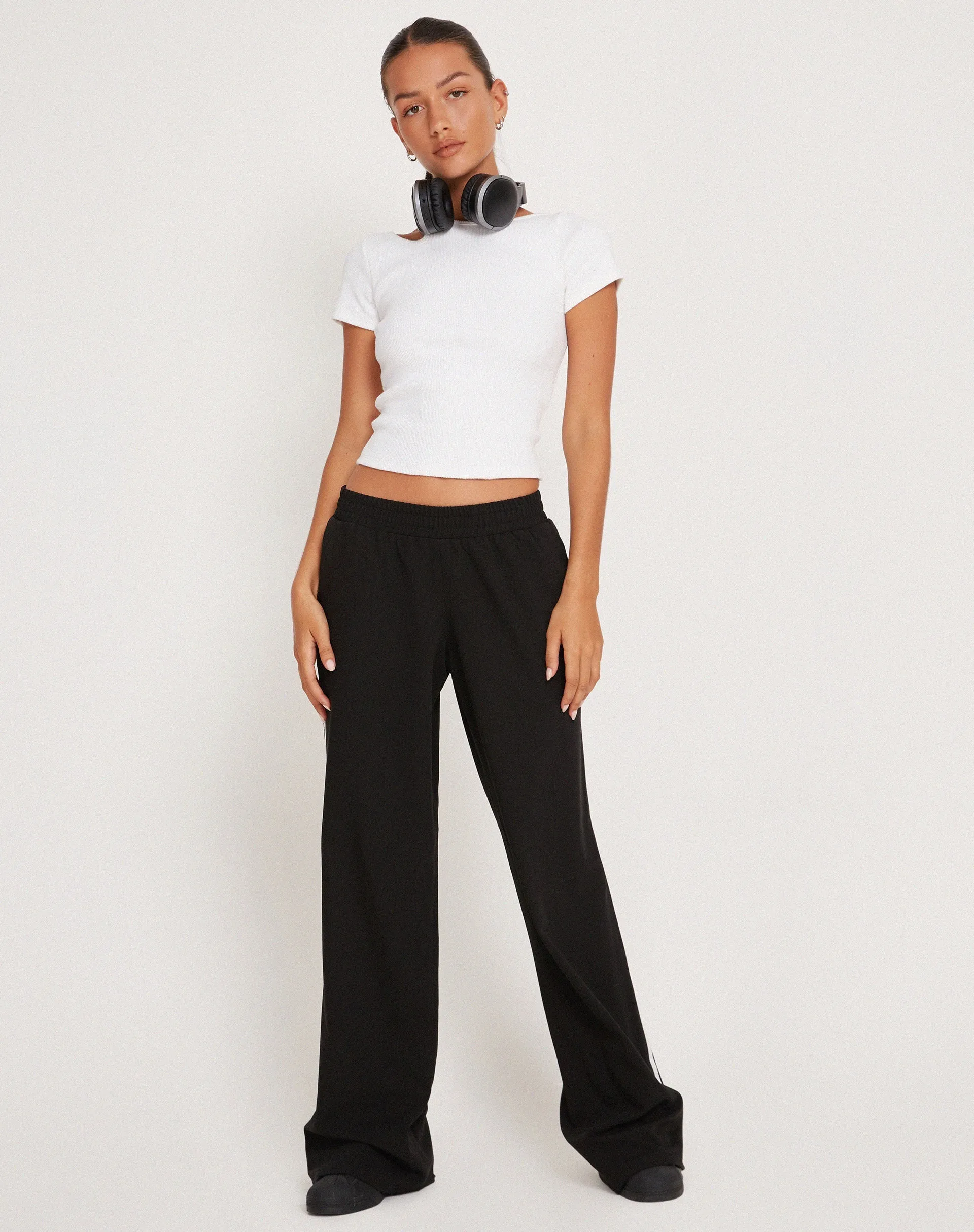 Bennett Wide Leg Trouser in Tailoring Black with White Stripe