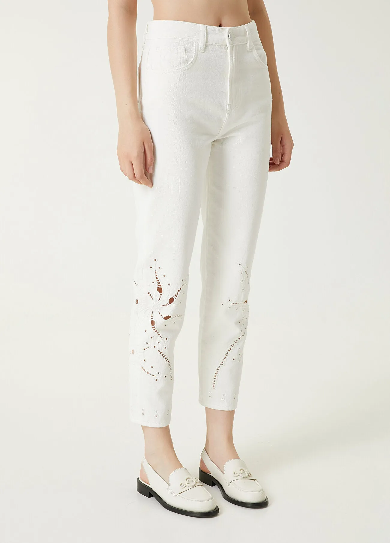 Beymen Club Embroidered Detail Denim Trousers Off White