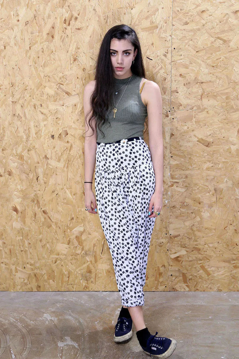 Black And White Daisy Print Trousers