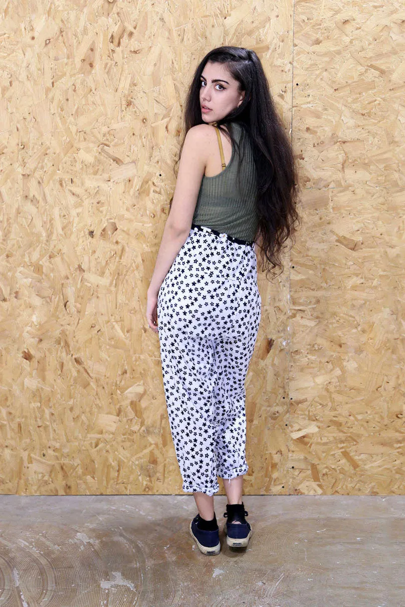 Black And White Daisy Print Trousers