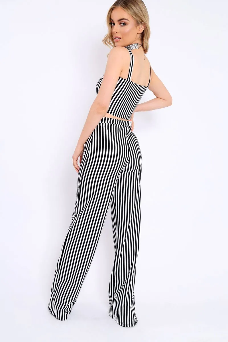 Black and White Stripe Crop Top and Trousers Co-ord Set - Kimmy