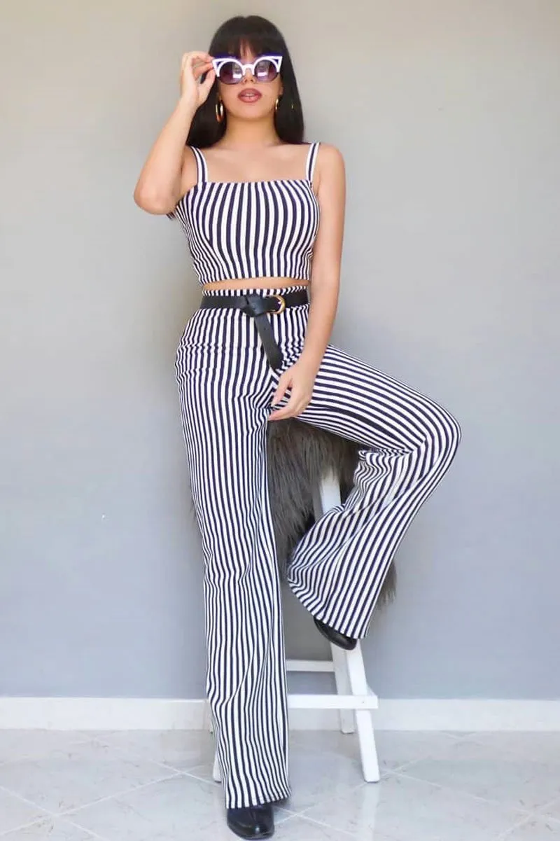 Black and White Stripe Crop Top and Trousers Co-ord Set - Kimmy