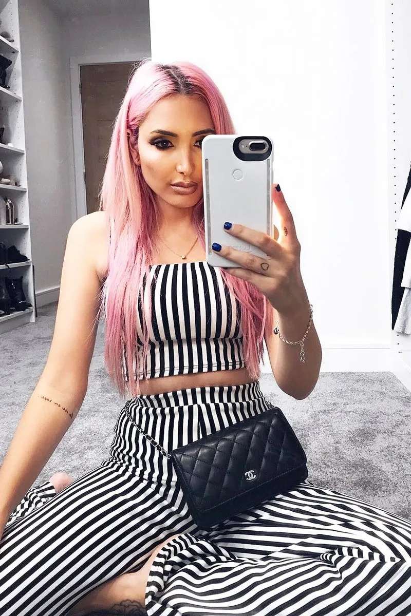 Black and White Stripe Crop Top and Trousers Co-ord Set - Kimmy