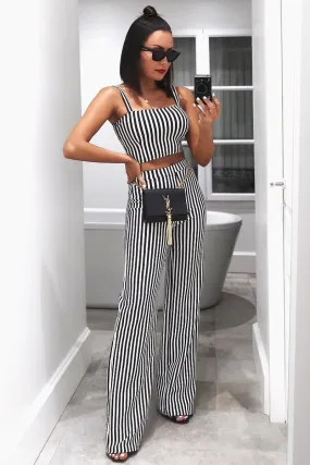 Black and White Stripe Crop Top and Trousers Co-ord Set - Kimmy