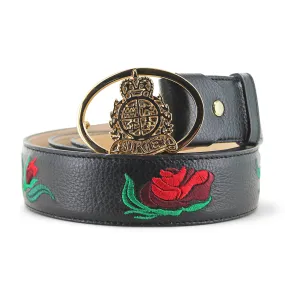 Black Calf Leather Rose Belt