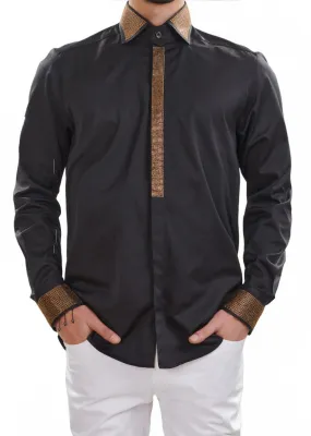 Black Gold Panel Rhinestone Shirt