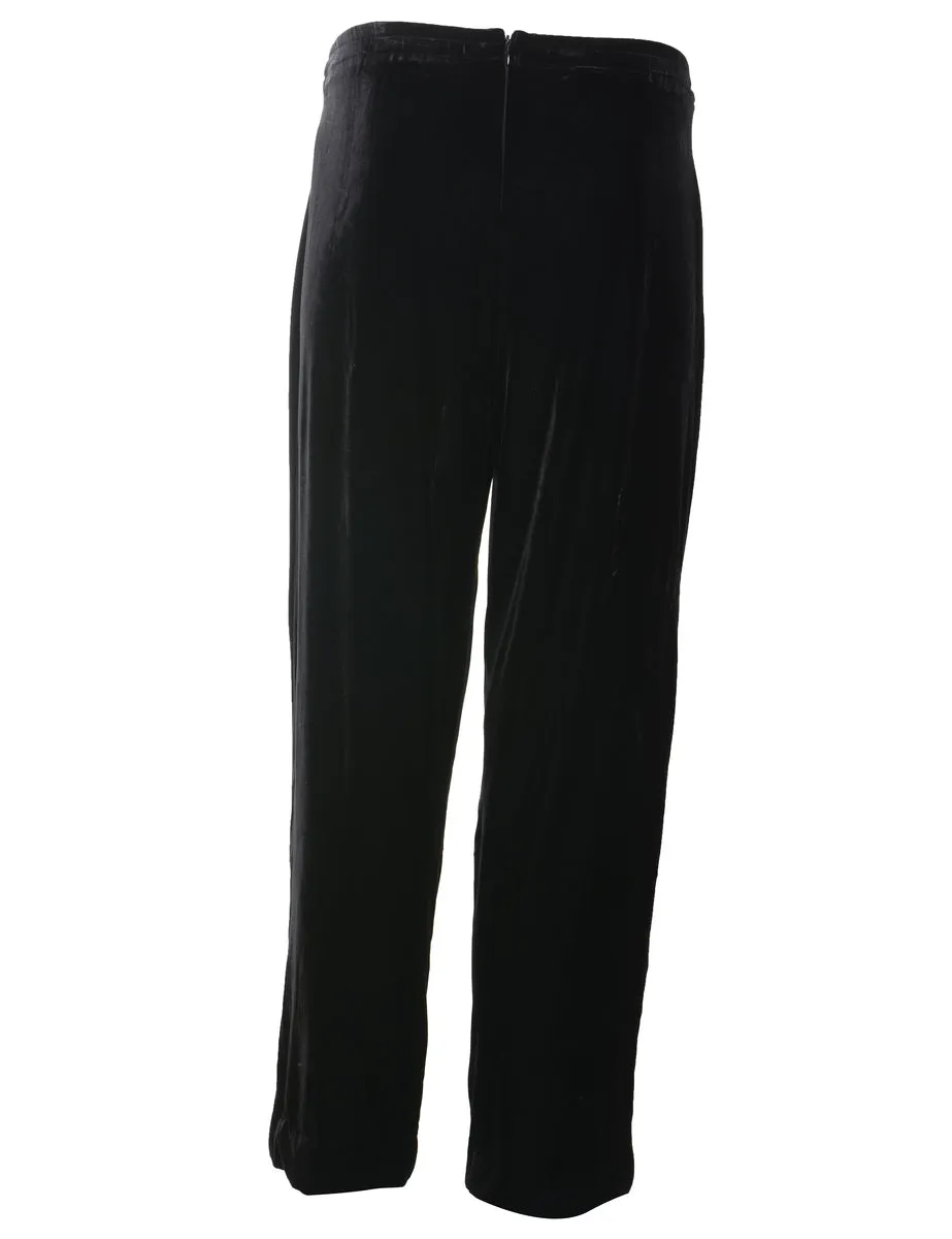 Black High Waist Velvet Trousers - W30 L29