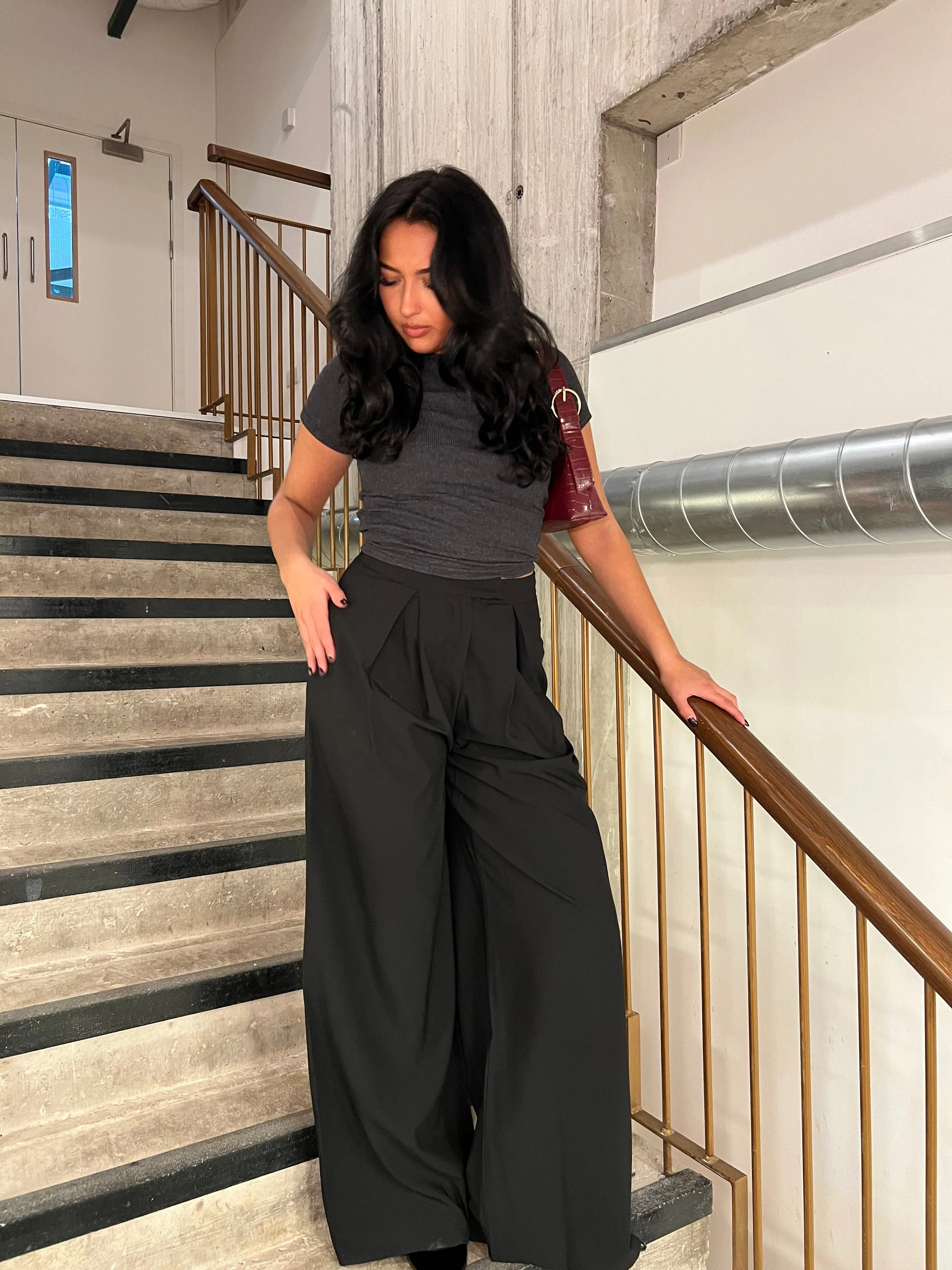 Black High-Waisted Wide-Leg Trousers