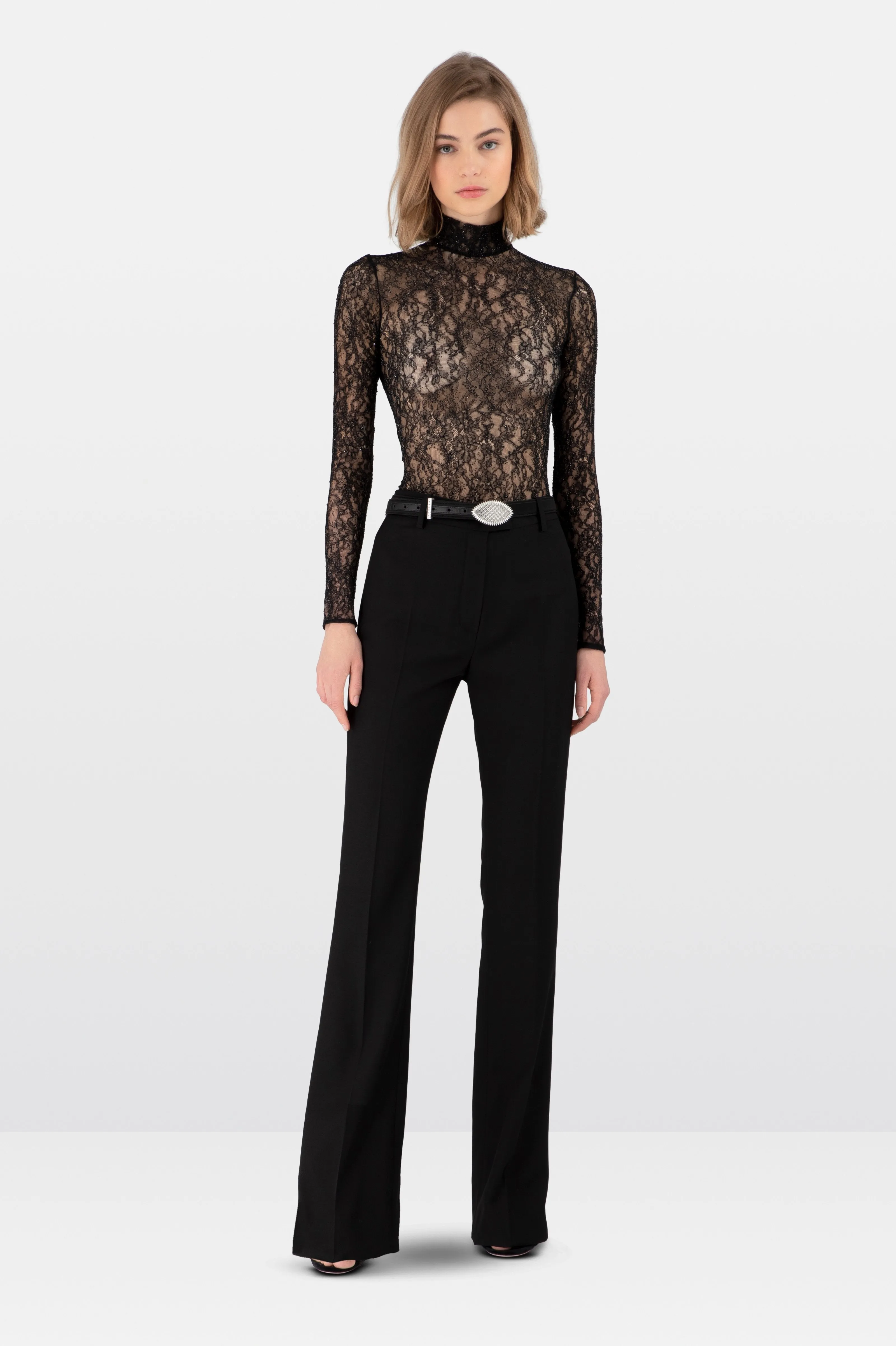 Black Satin Crepe Tailored Trousers