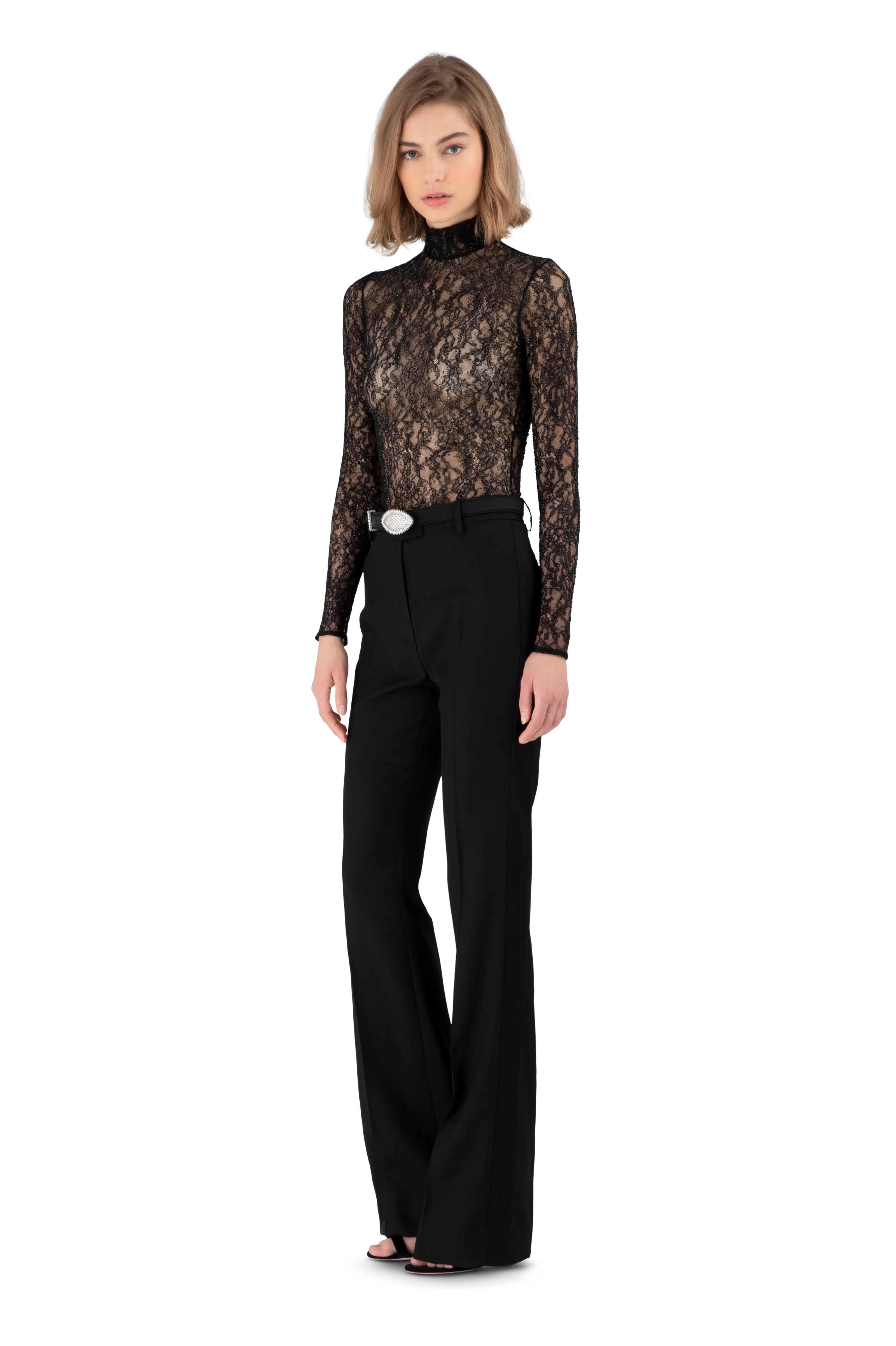 Black Satin Crepe Tailored Trousers