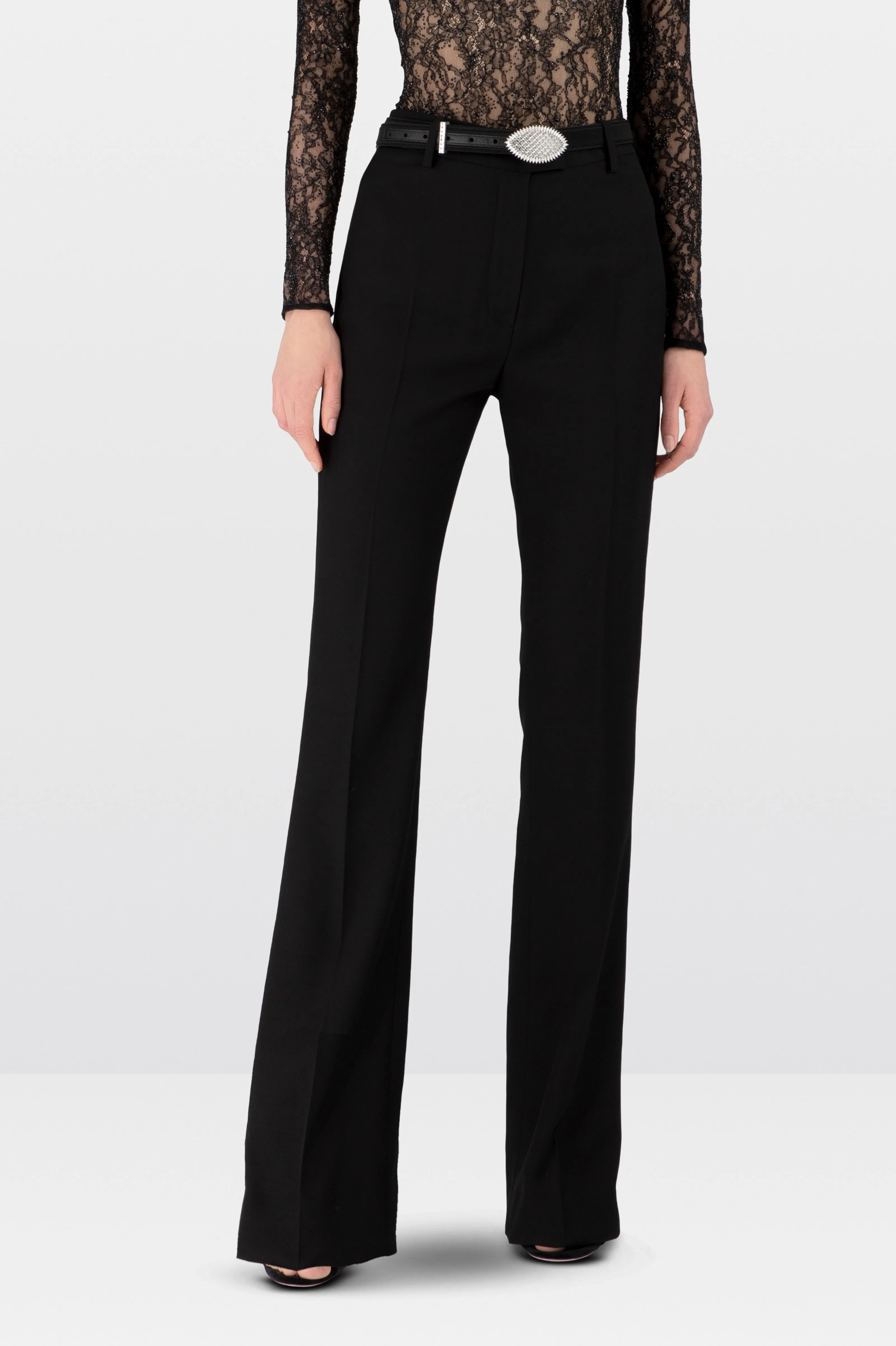 Black Satin Crepe Tailored Trousers