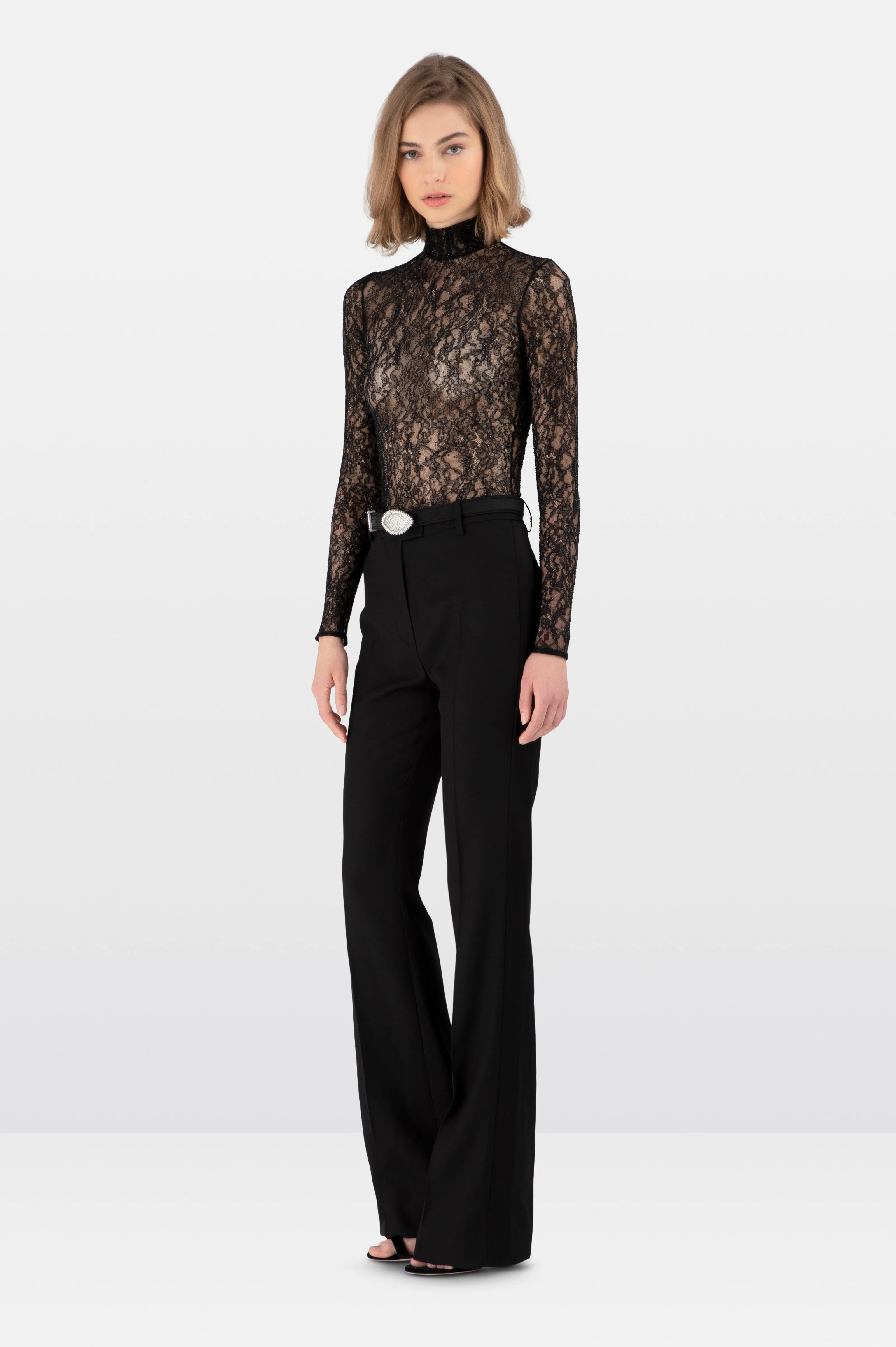 Black Satin Crepe Tailored Trousers