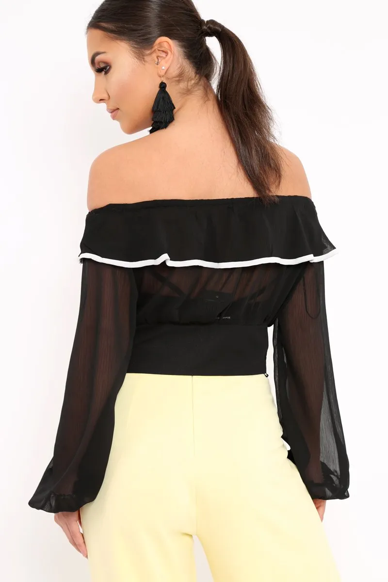 Black Sheer Bardot Crop Top - Pia