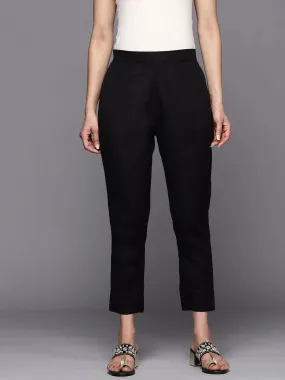 Black Solid Cotton Trousers