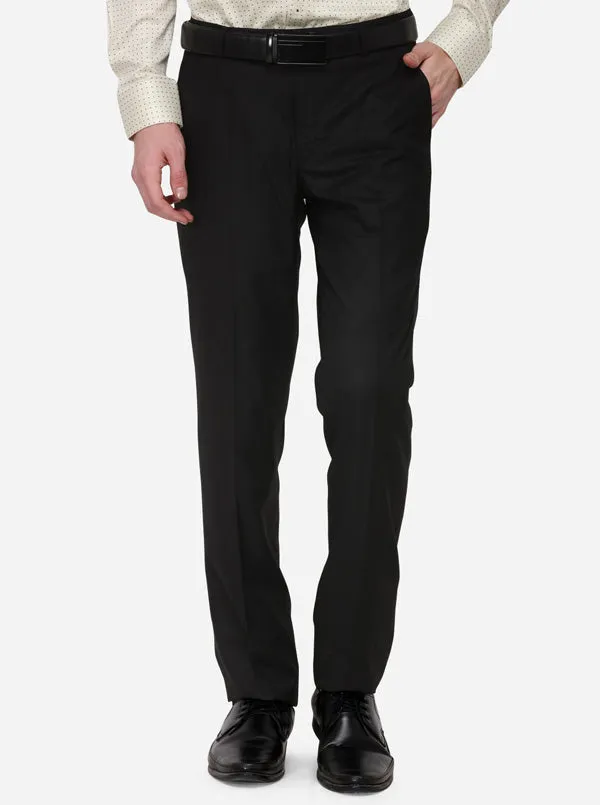 Black Solid Slim Fit Formal Trouser | Greenfibre