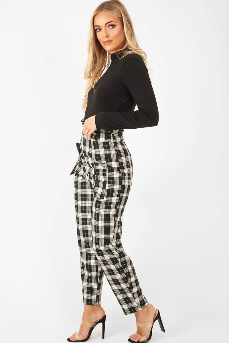 Black White Check Frill Detail Trousers - Bristal