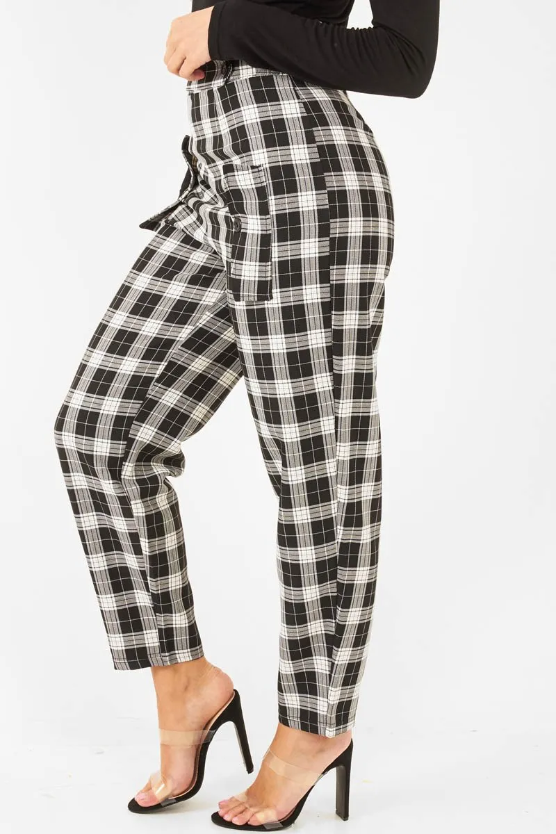 Black White Check Frill Detail Trousers - Bristal