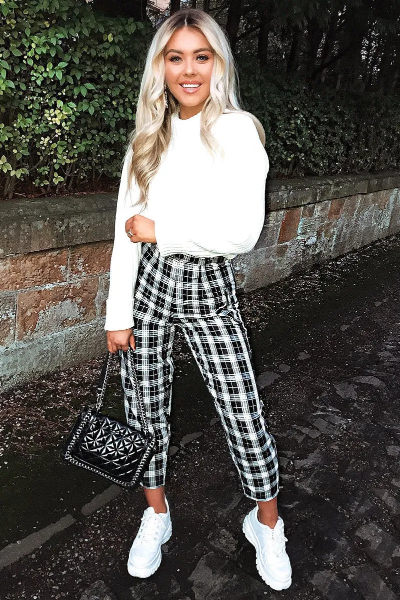 Black White Check Frill Detail Trousers - Bristal