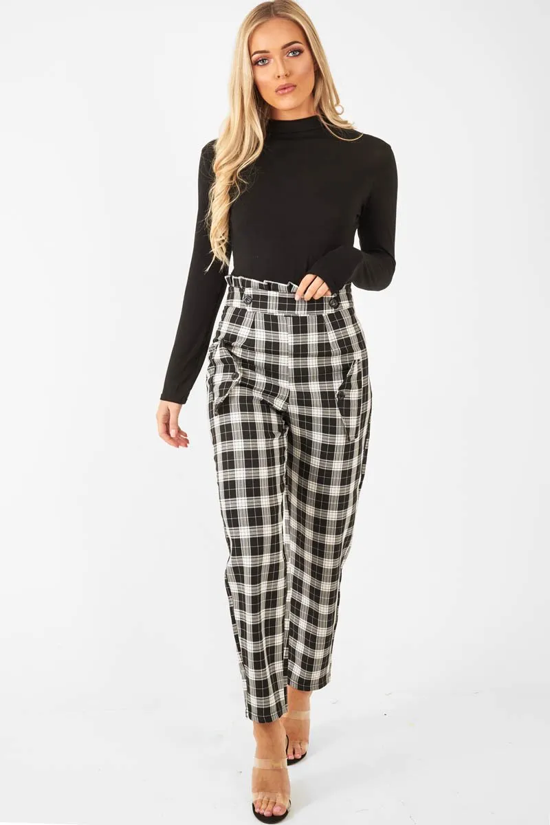 Black White Check Frill Detail Trousers - Bristal