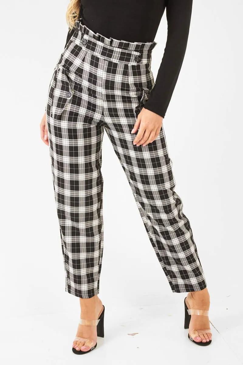 Black White Check Frill Detail Trousers - Bristal