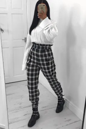 Black White Check Frill Detail Trousers - Bristal