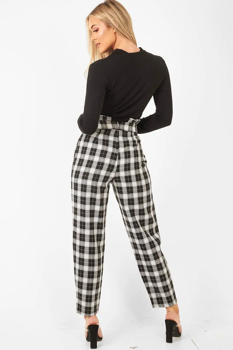 Black White Check Frill Detail Trousers - Bristal