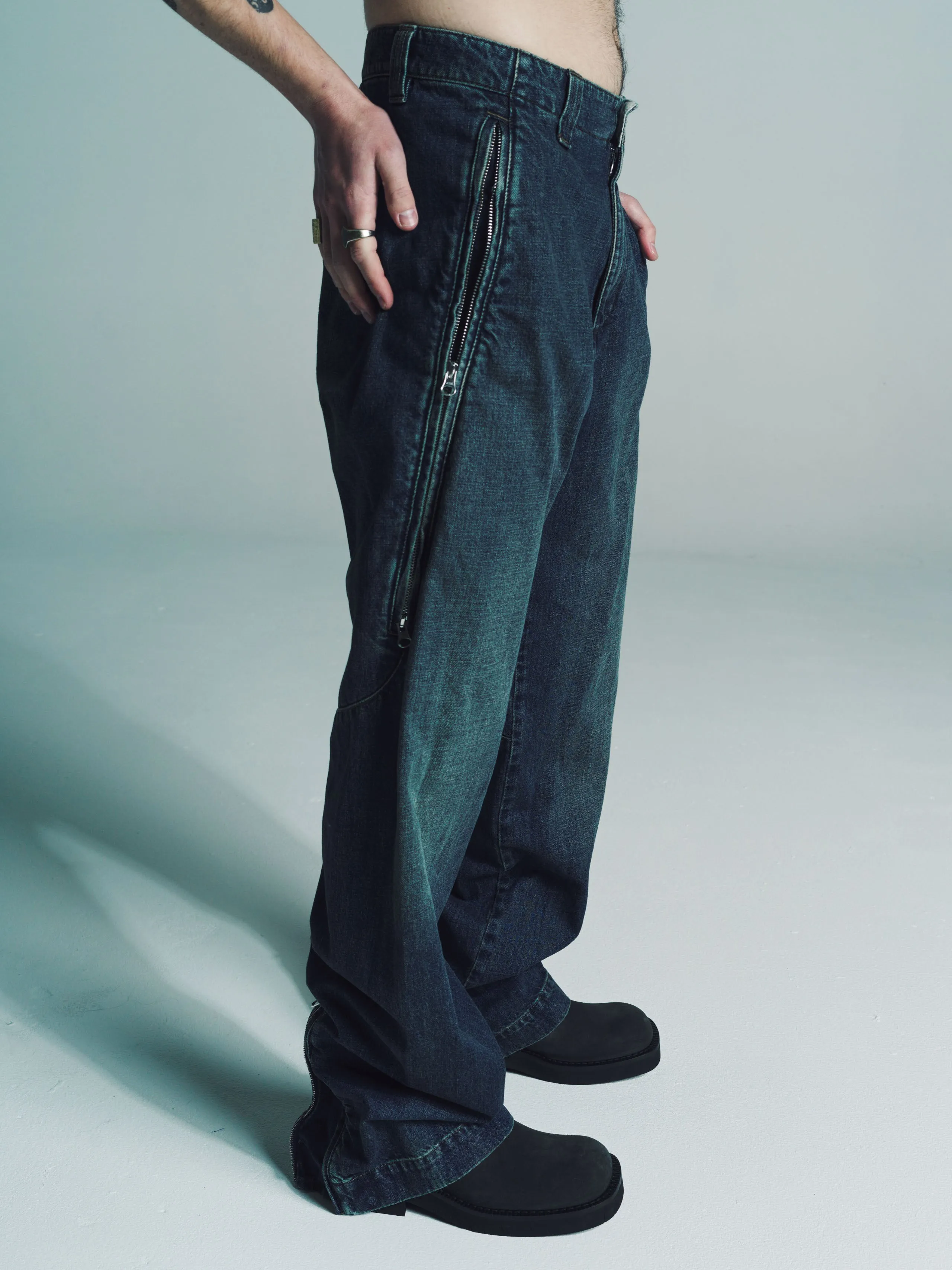 Blue Denim Straight Leg Trousers