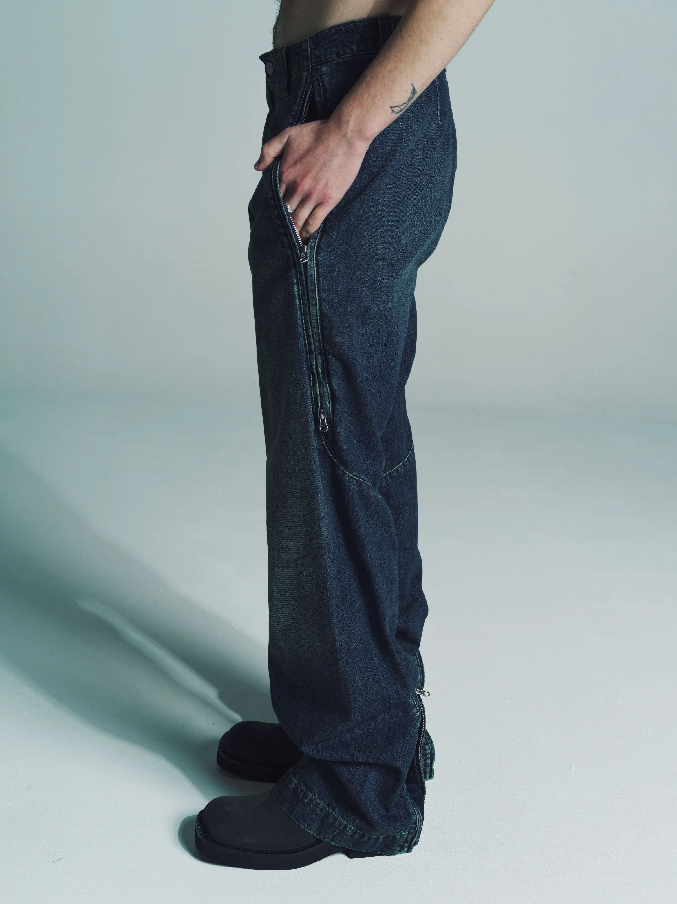 Blue Denim Straight Leg Trousers