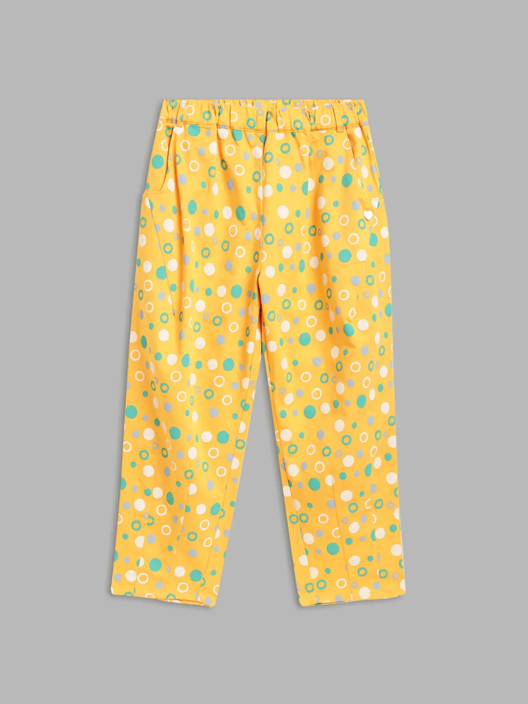 Blue Giraffe Girls Yellow Printed Loose Fit Trouser